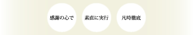 感謝の心で　素直に実行　凡時徹底