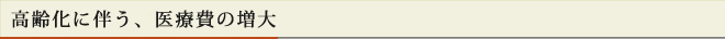 高齢化に伴う、医療費の増大