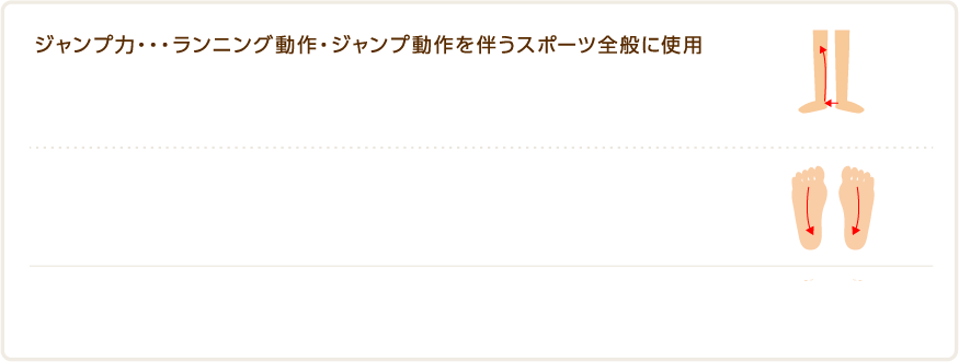 ジャンプ力・・・ランニング動作・ジャンプ動作を伴うスポーツ全般に使用